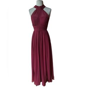 Azazie Burgundy Halter Maxi Dress